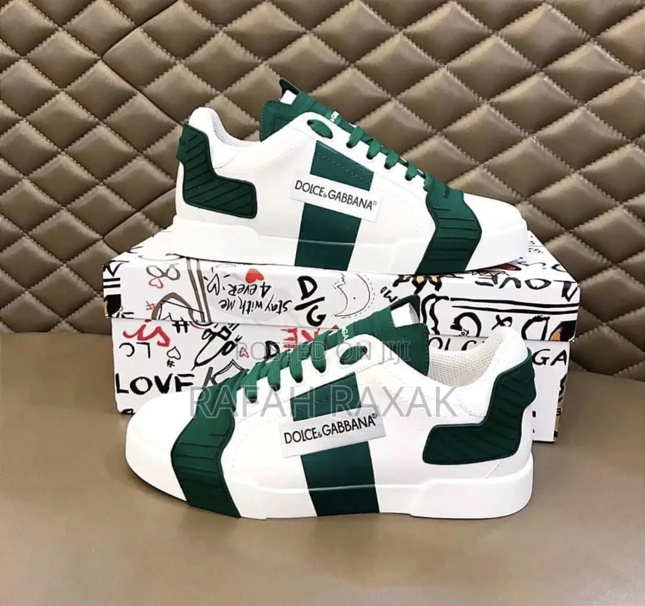 Original Luxury Dolce Gabbana Italy Print Leather Sneakers