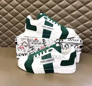 Original Luxury Dolce Gabbana Italy Print Leather Sneakers