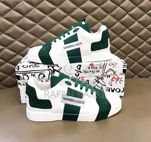 Original Luxury Dolce Gabbana Italy Print Leather Sneakers