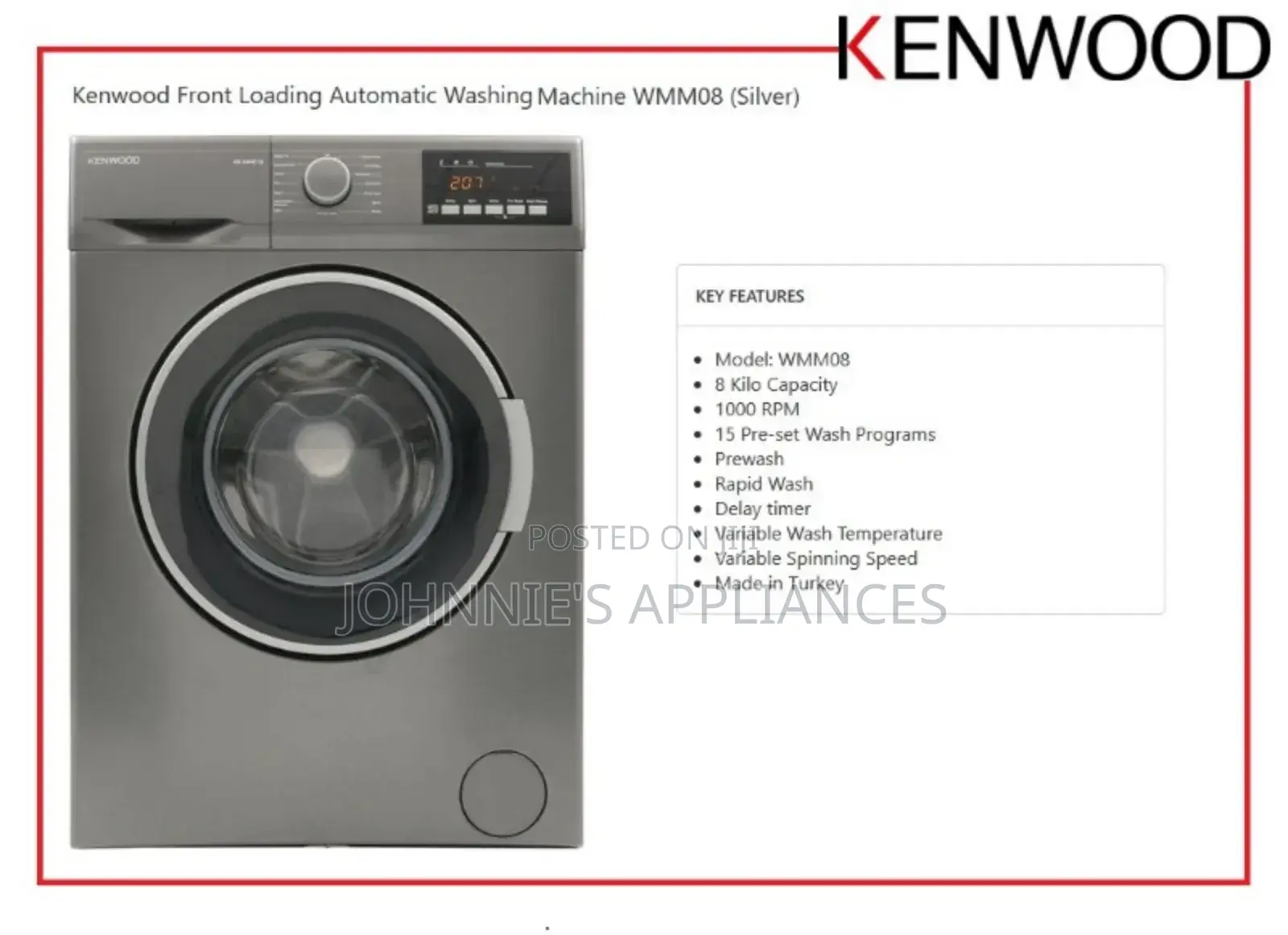 Kenwood Front Loader Automatic Washing Machine 8kg
