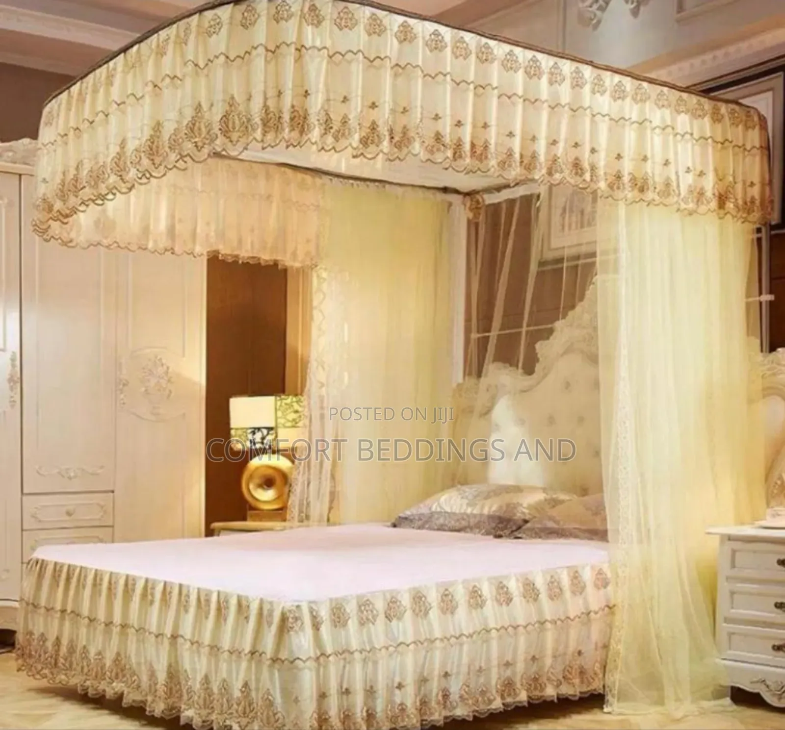 Elegant Two Stand Rail Mosquito Net Cream