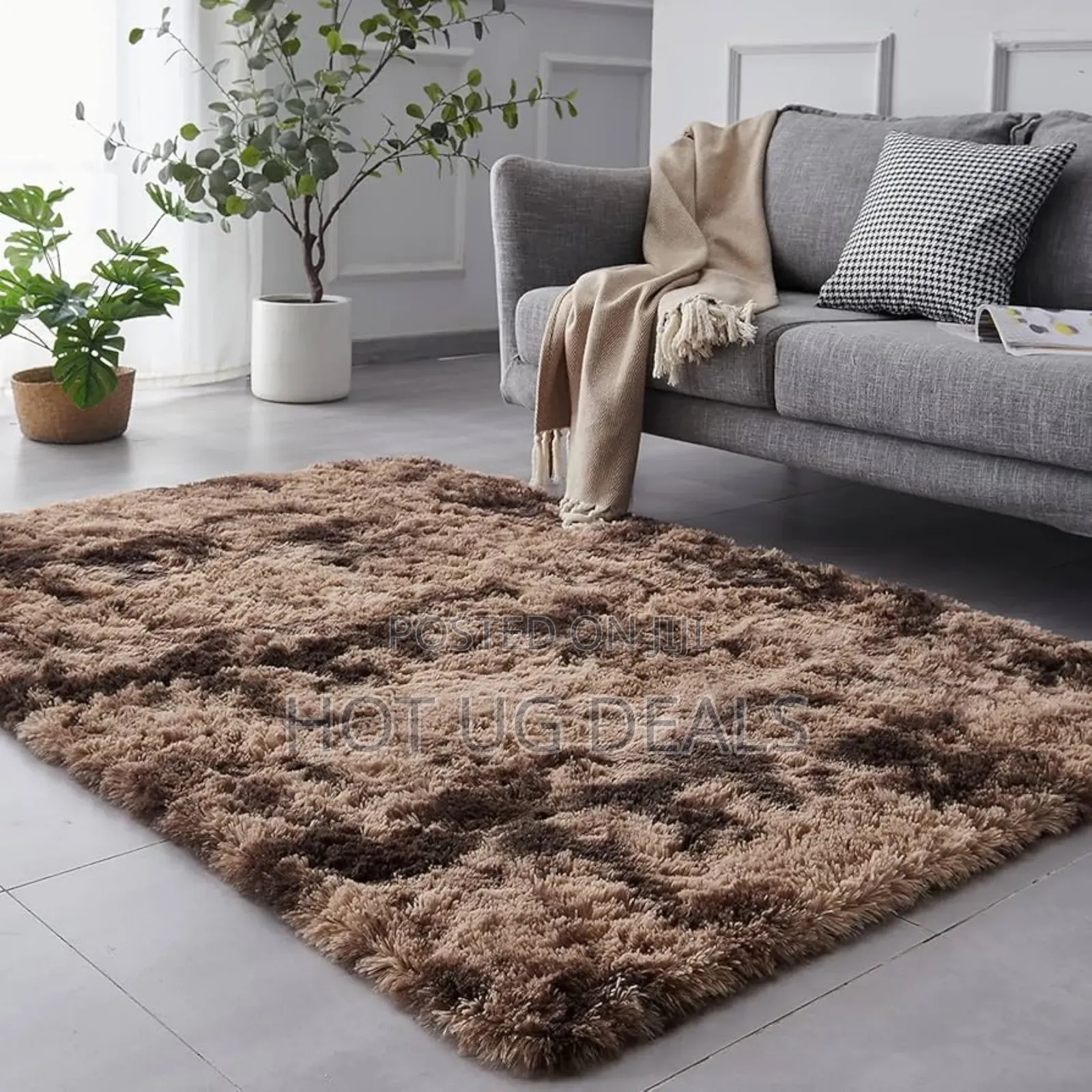 Fluffy Woolen Carpet/ Area Rug 1.5m By 2m- Patched Brown