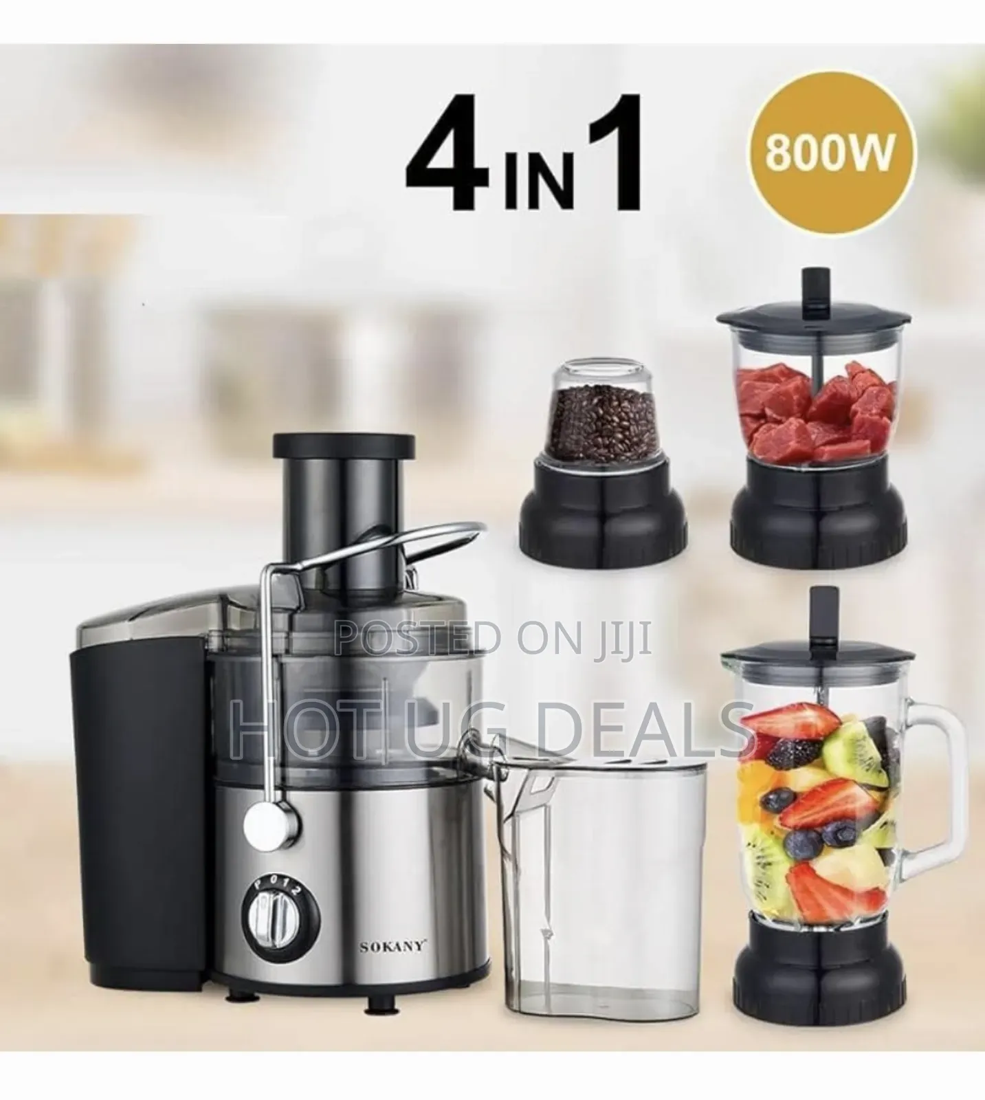 Sokany 4in1 Juice Extractor Food Processor-  Silver
