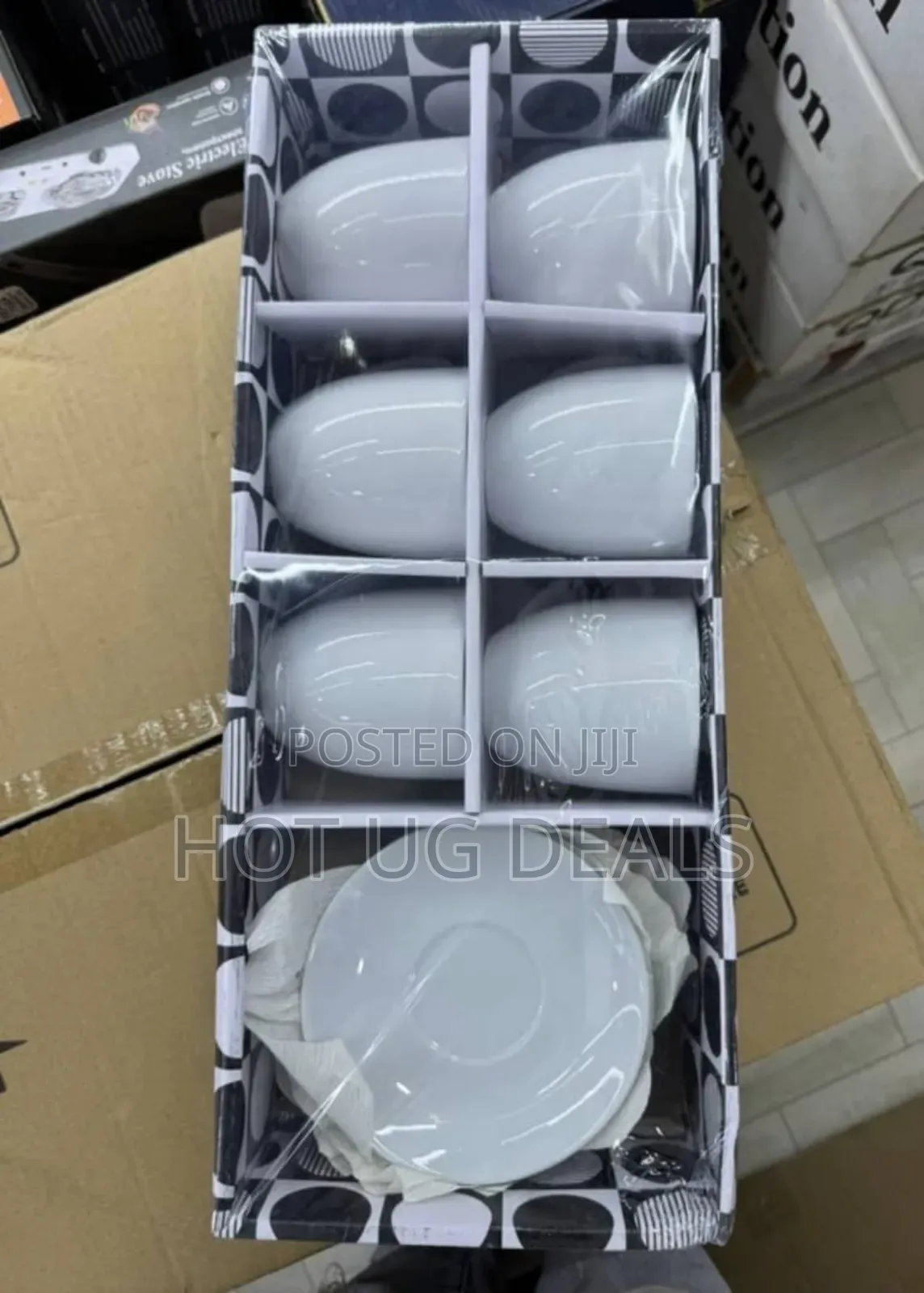 Set Of 6 White Ceramic Cups And 6 Matching Saucers