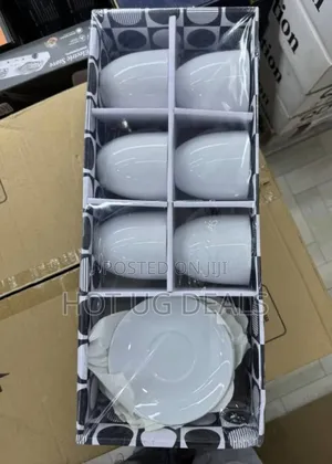 Set Of 6 White Ceramic Cups And 6 Matching Saucers