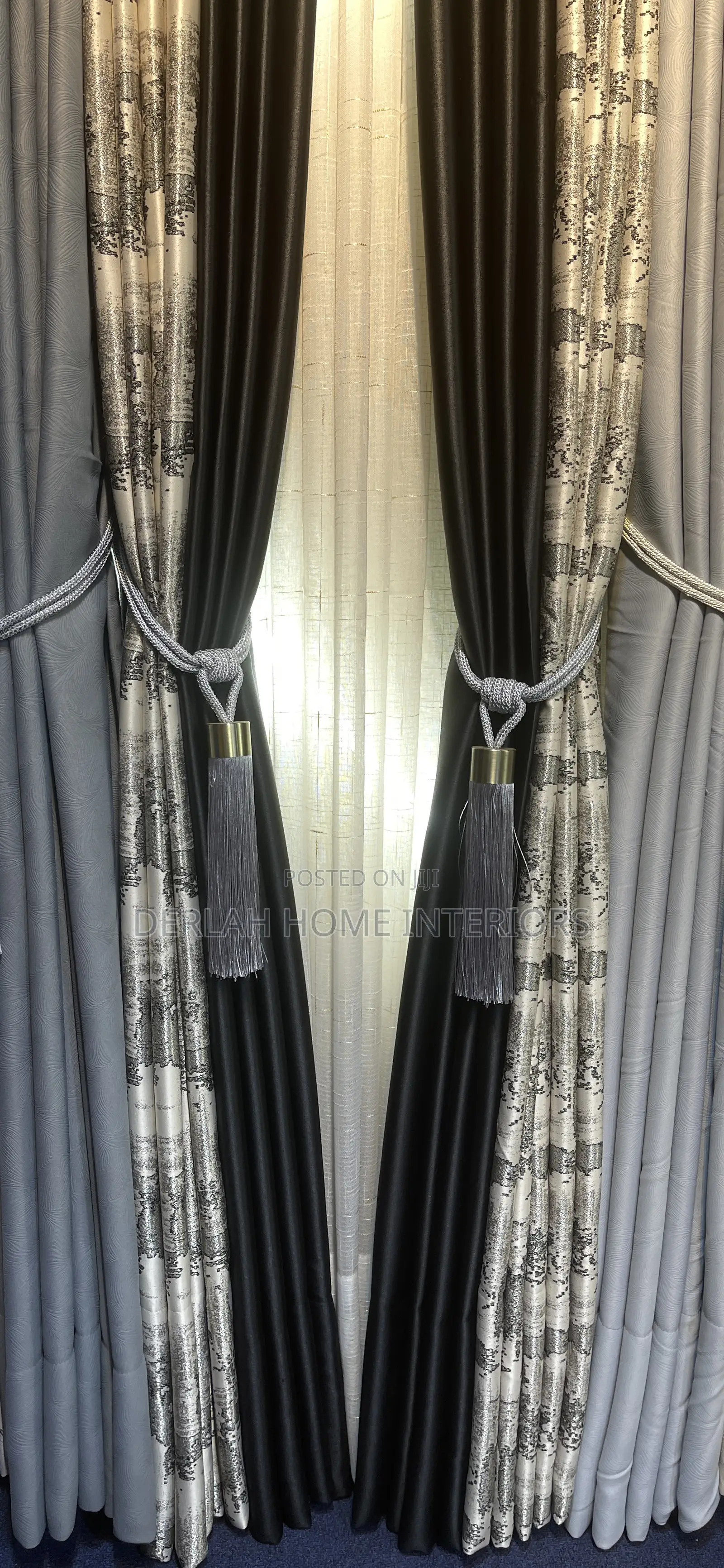 Quality Plain Black And Cream Curtain