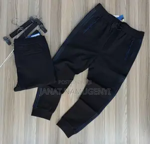 Black Sweater Pant With Blue Side Lines