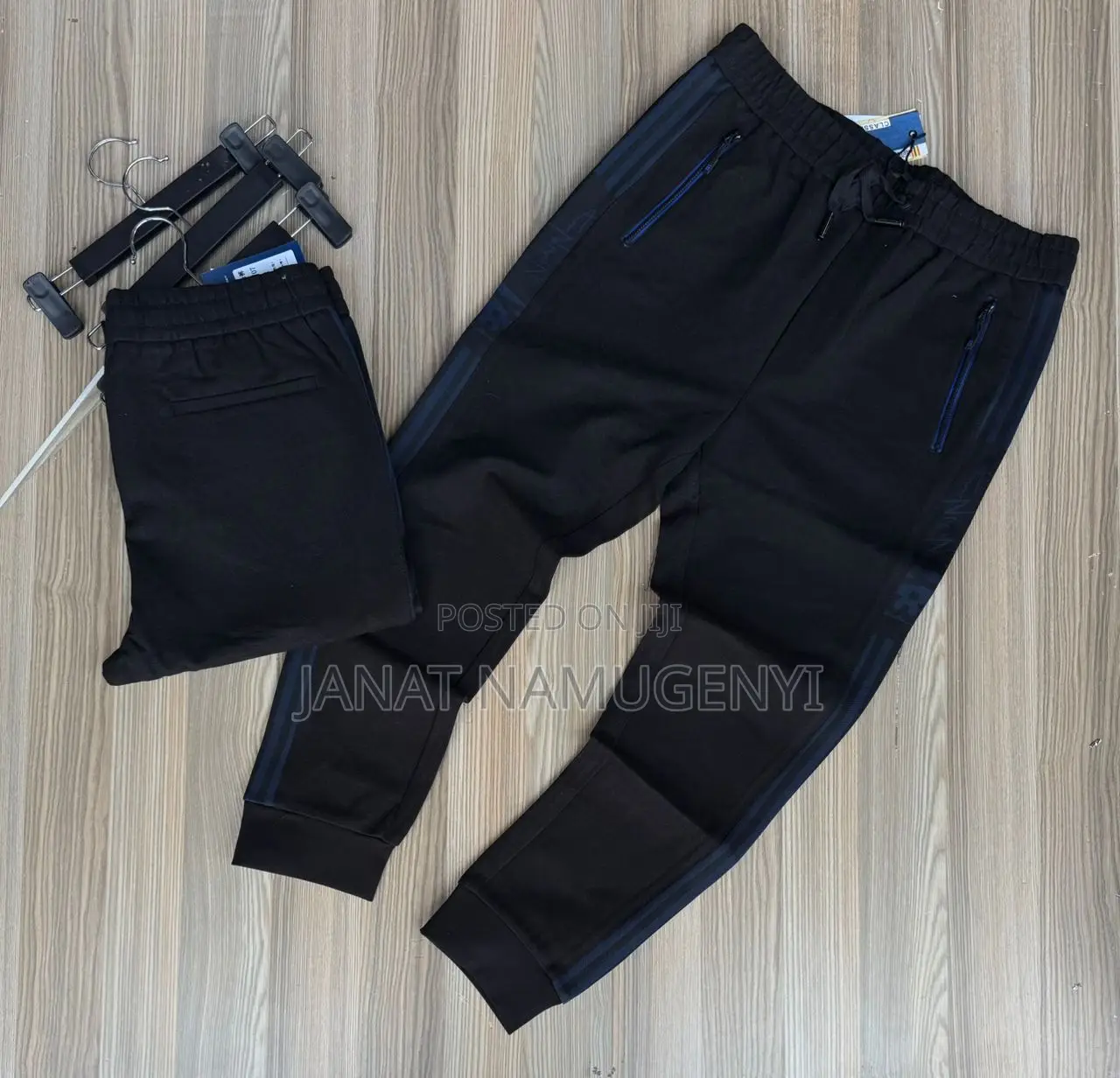 Black Sweater Pant With Blue Side Lines