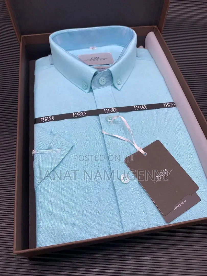 Moss Plain Blue Short Sleeved Shirts