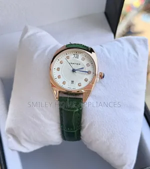 Green Strapped Cartier Women's Designer Wrist Time Piece
