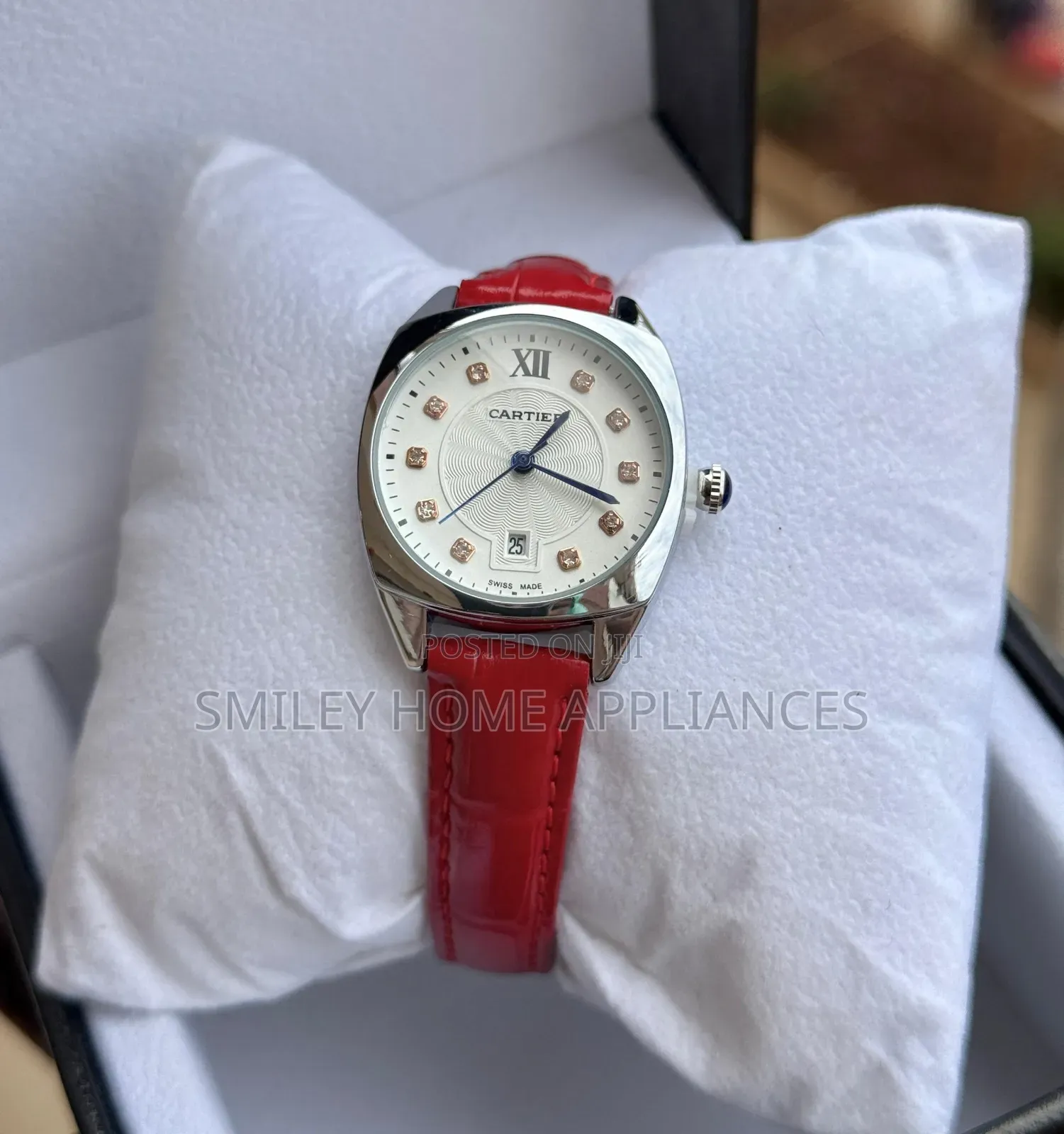 Red Strapped Women's Designer Cartier Wrist Time Piece