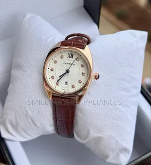 Ladies' Designer Brown Leather Strapped Cartier Time Piece