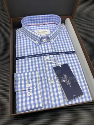 Thomas Mason Checked Blue Long Sleeved Shirt