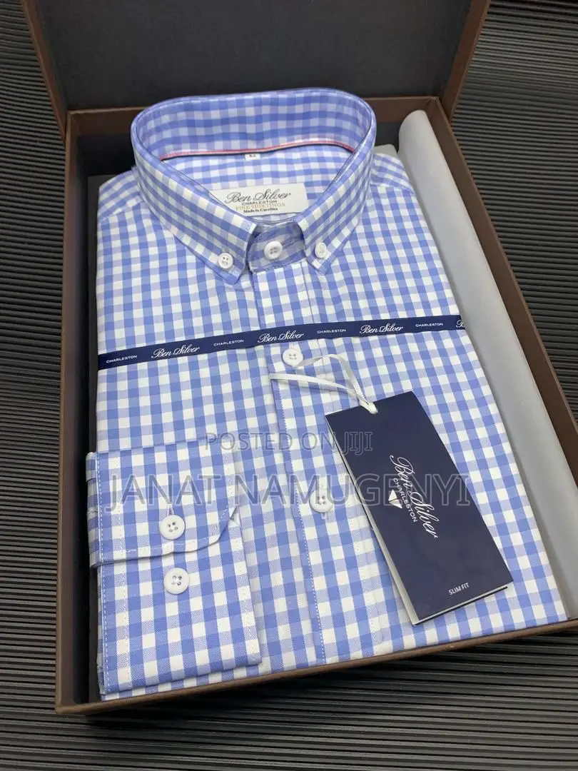 Thomas Mason Checked Blue Long Sleeved Shirt