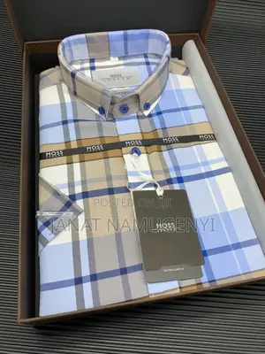 Moss London Blue Gray Checked Short Sleeved Shirt