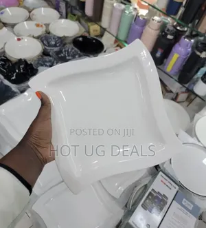 6 Pcs Square Curved Side Dinner Plates - White