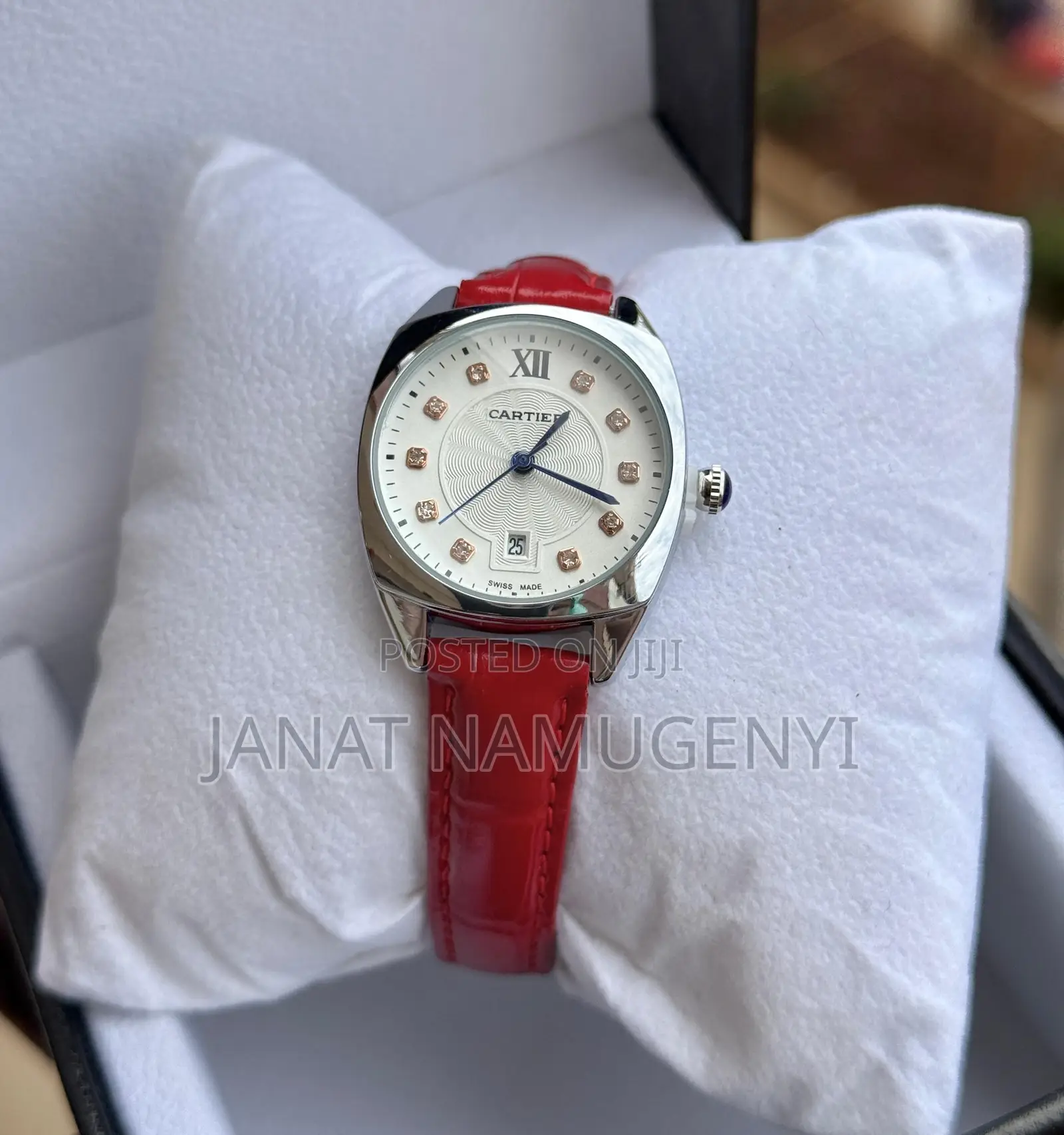 Red Silver Cartier Swiss Made Watch