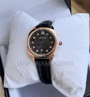 Black Gold Cartier Swiss Made Watch With Black Display