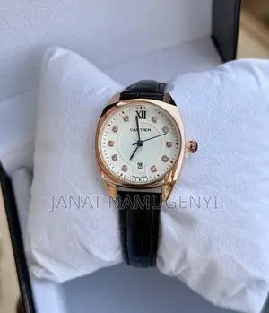 Black Gold Cartier Swiss Made Watch With White Display