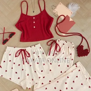 3 Piece Ladies Pajamas Print (1 Top+1 Shorts+1long)