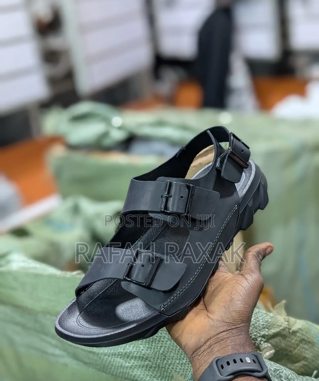 Men’S Classic Ecco Ankle Strap Black Leather Sandals