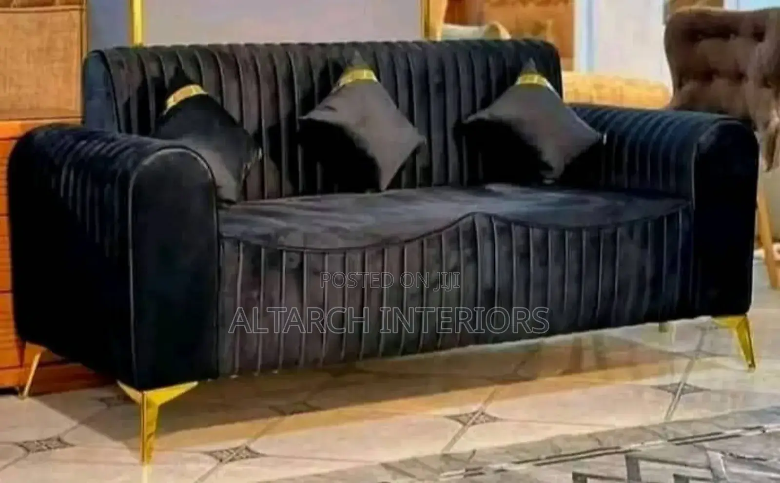 Black 2 Seater Sofa With Pillows