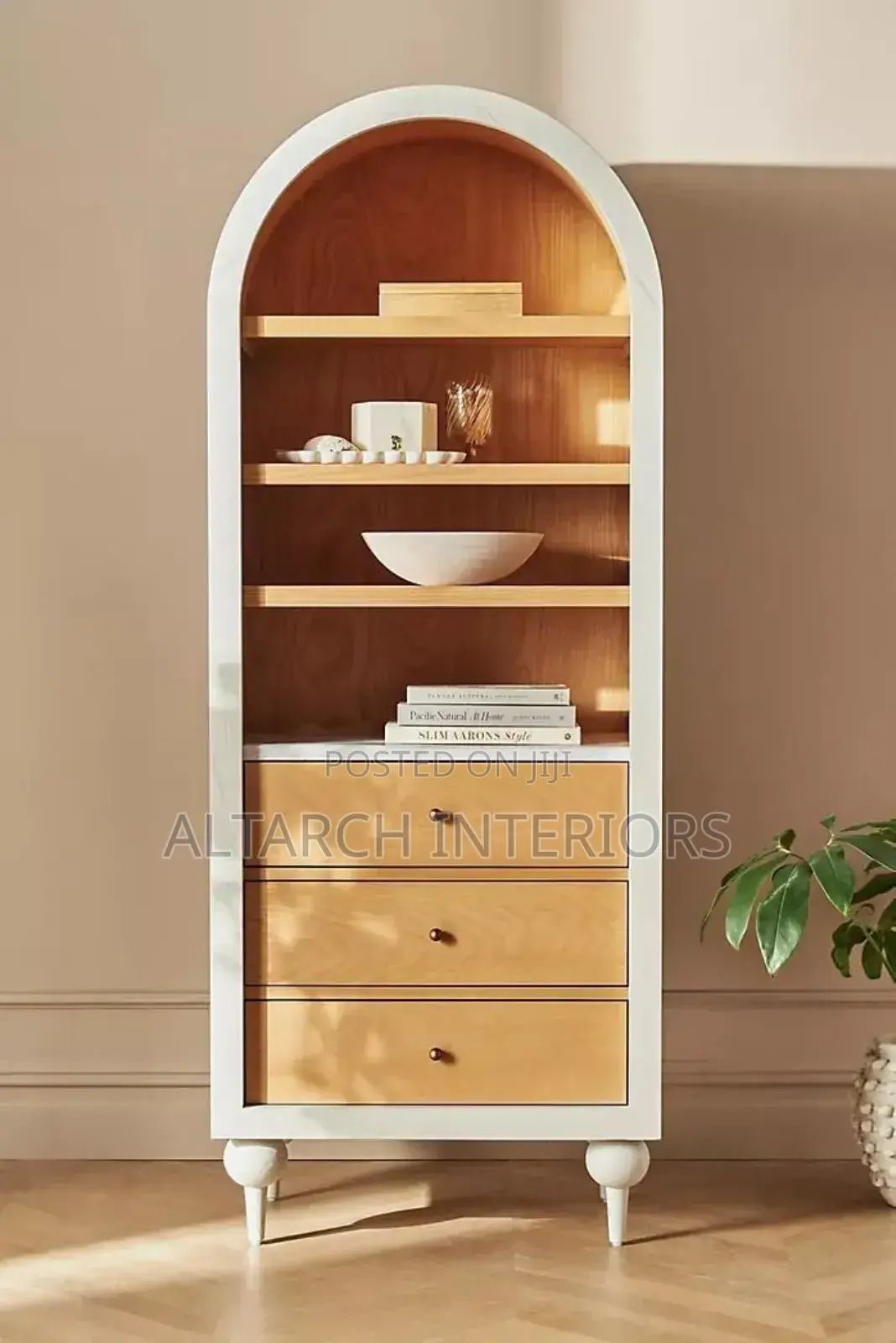 Book Shelf in Curved Design With Drawers