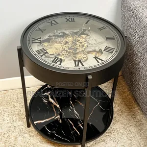 World Map Metal Side Table Clock With Moving Gears 67cm