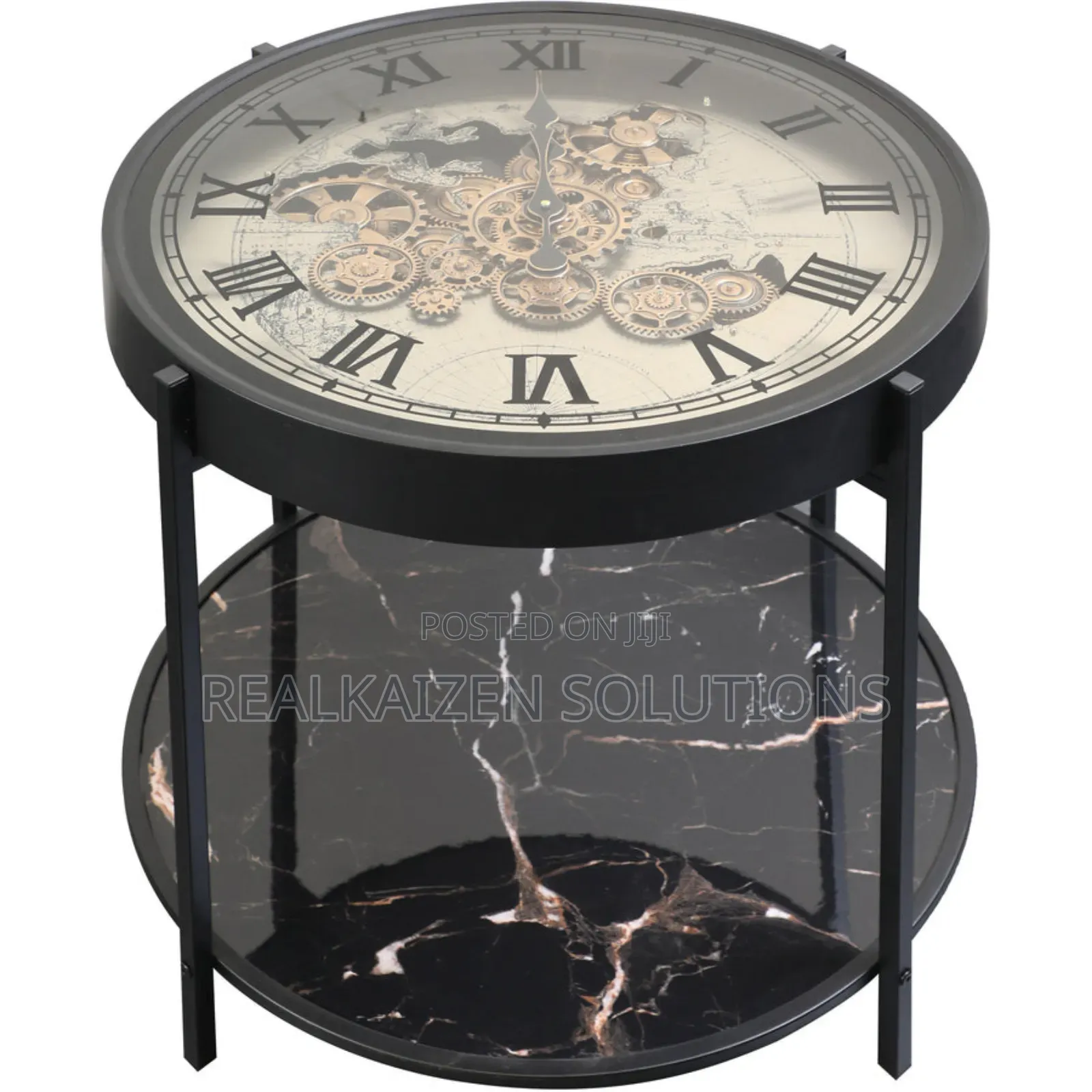 World Map Metal Side Table Clock With Moving Gears 67cm