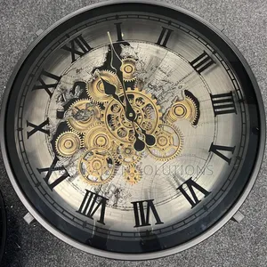World Map Metal Side Table Clock With Moving Gears 67cm