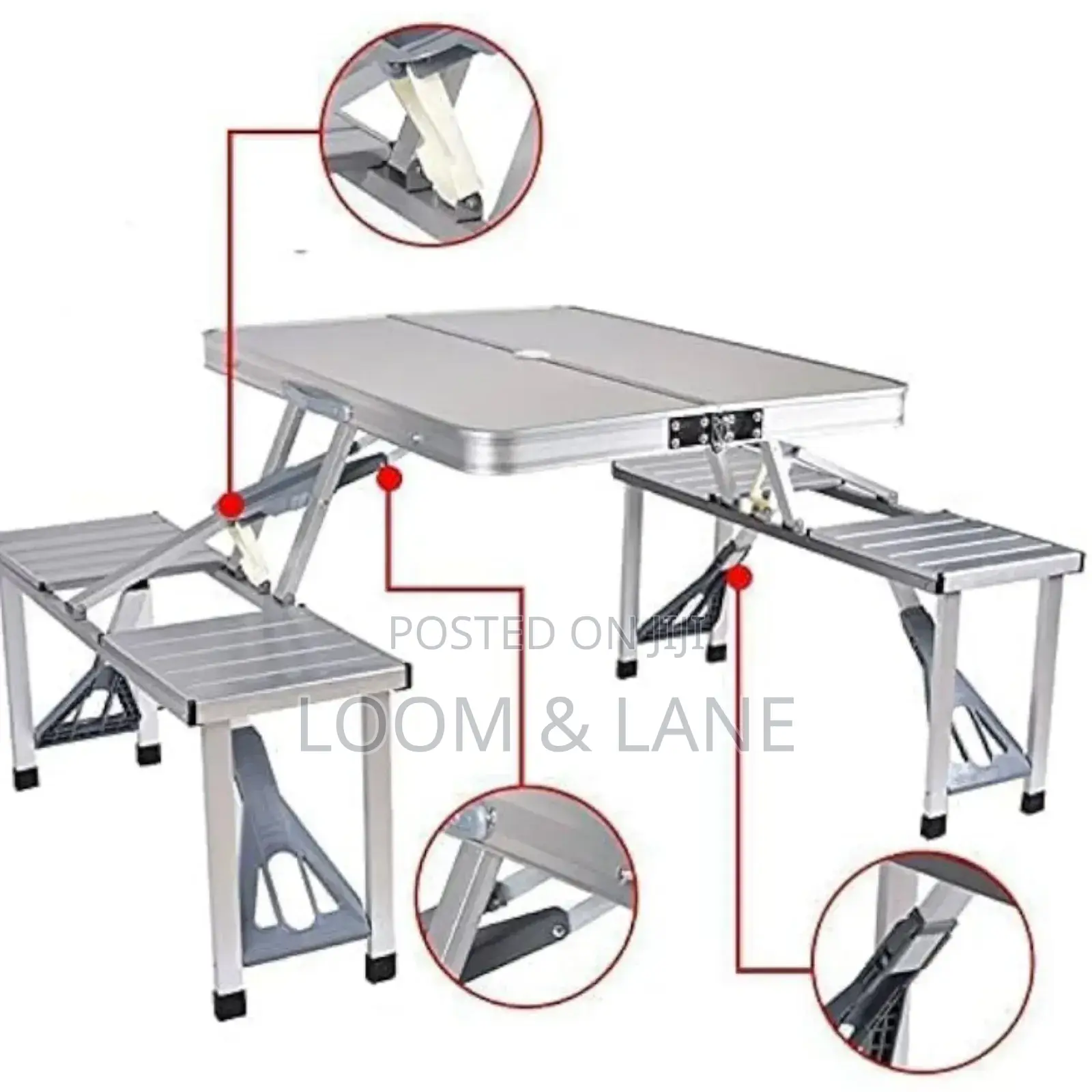 Aluminum Portable Folding Table With 4 Built in Seats