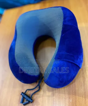 Blue Gray U-Shaped Pillow, Modern Embroidered Travel Pillow