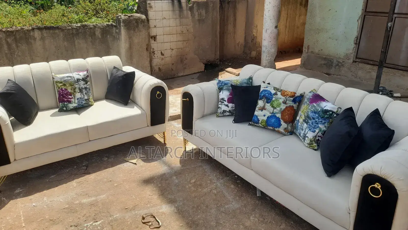 3 and 2 Seater Sofa in Cream and Black