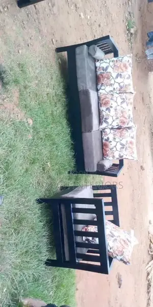 Black Wooden 3 Seater and a Single Seater Balcony Sofas