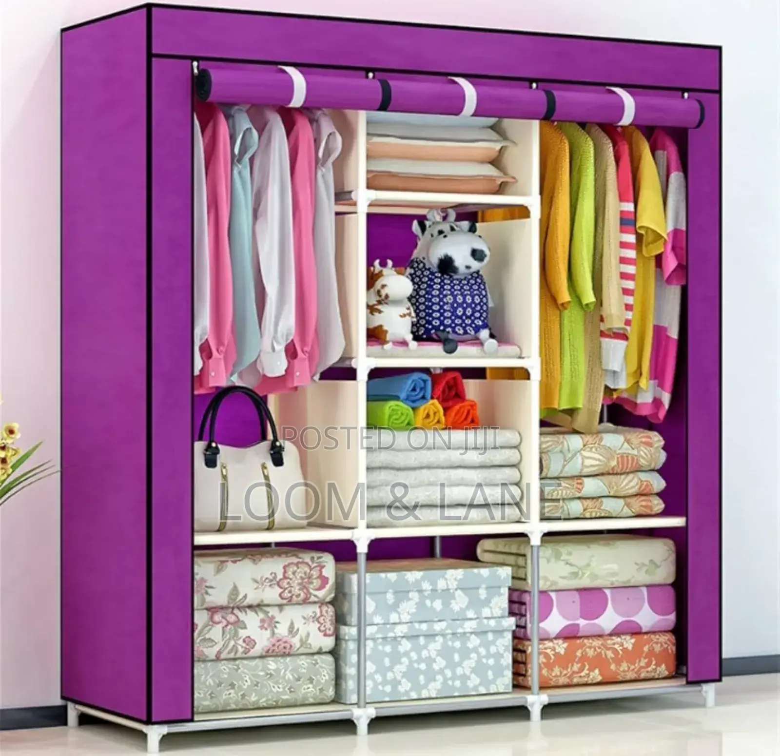 3 Column Cloth and Frame Portable Wardrobe