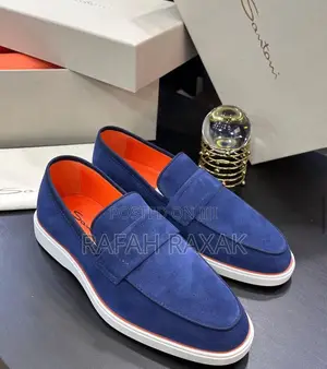 Original Classic Smart Casual Santoni Blue Suede Loafers