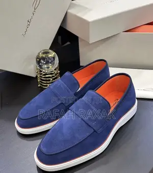 Original Classic Smart Casual Santoni Blue Suede Loafers