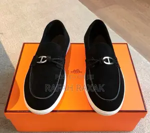 Original Classic Black/White Casual Hermes Suede Loafers