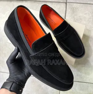Men’S Super Classic Santoni Smart Casual Black Suede Loafers