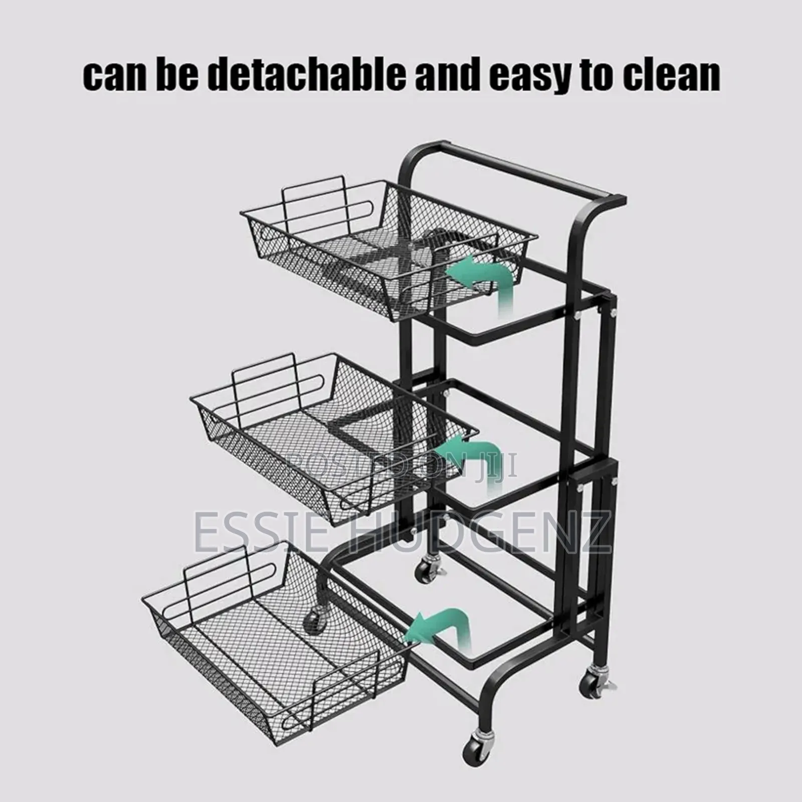 3tier Metallic Rolling Trolley/ Organizer