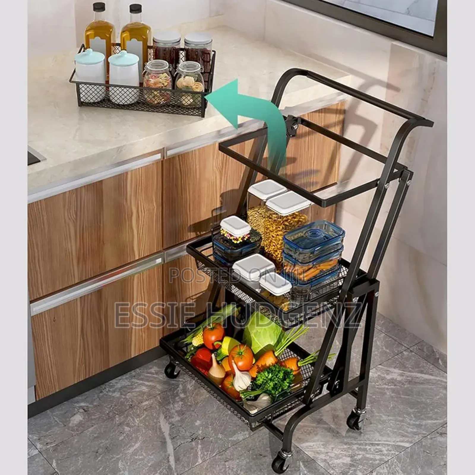 3tier Metallic Rolling Trolley/ Organizer