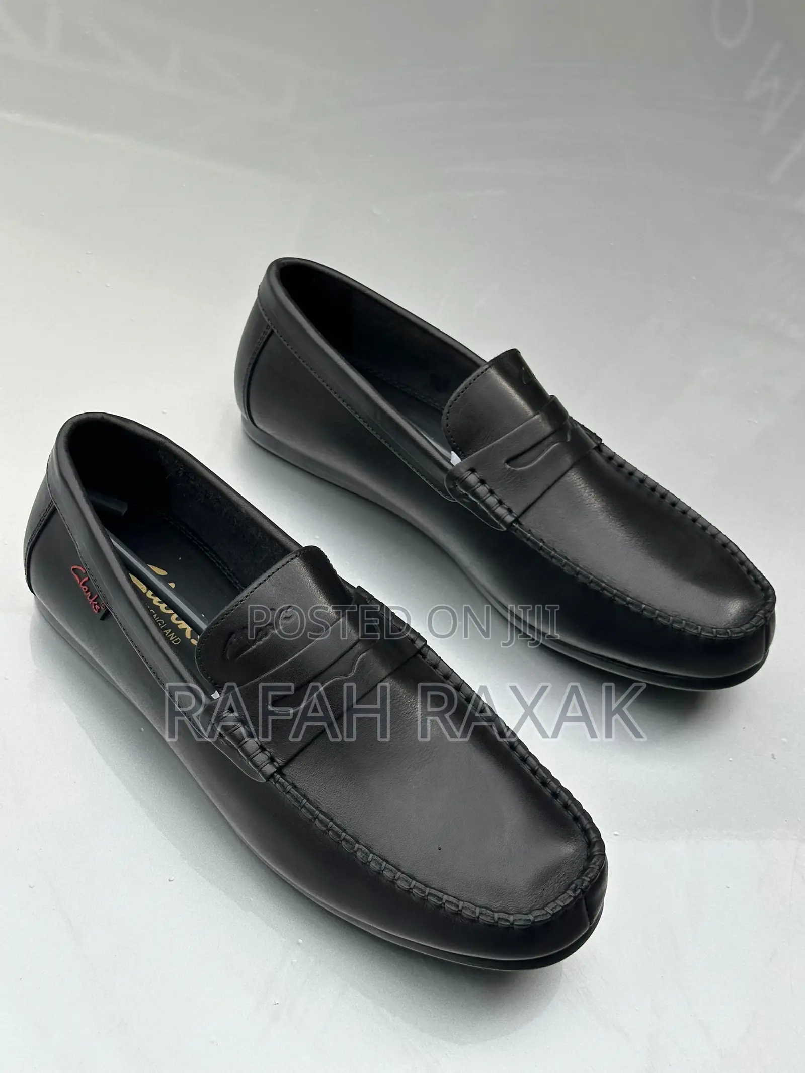 Original Black Clarks Smooth Leather Flat Sole Moccasins