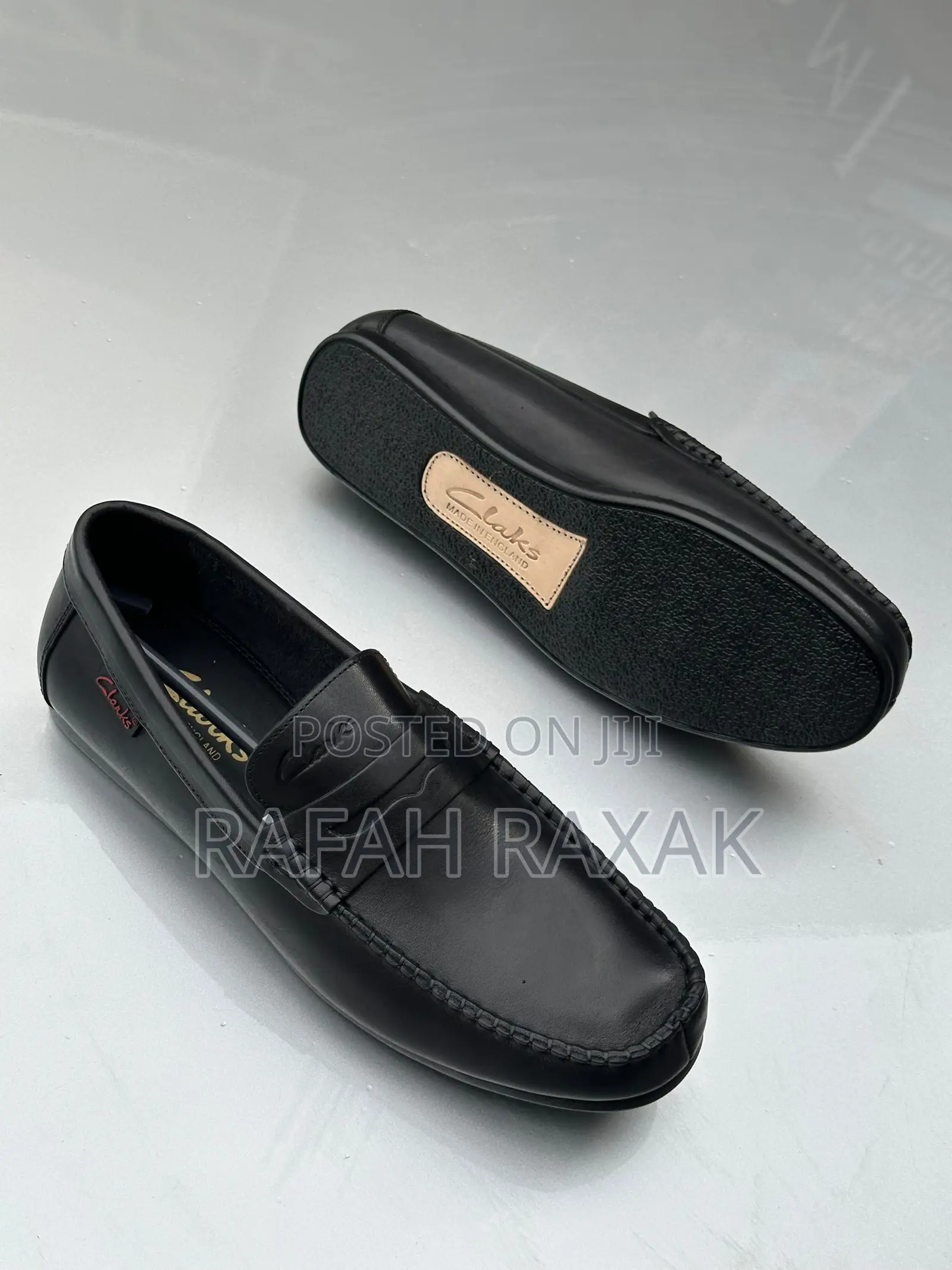 Original Black Clarks Smooth Leather Flat Sole Moccasins