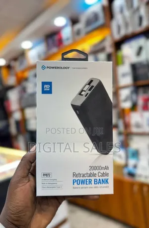 Powerology 20000mah Retractable Cable Power Bank