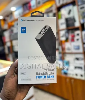 Powerology 20000mah Retractable Cable Power Bank