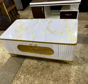 White and Gold Rectangular Center Table