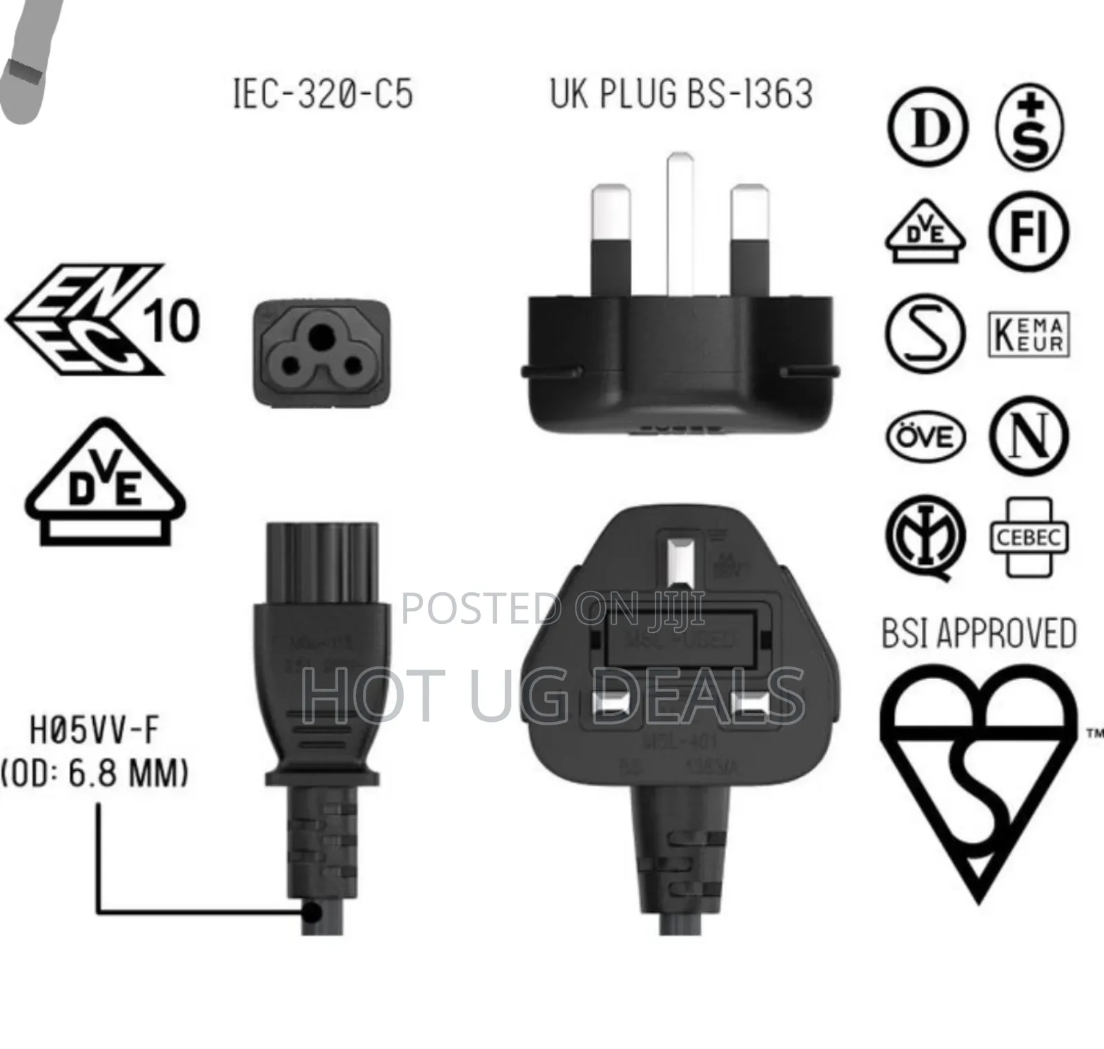 3 Pin Ac Power Cable/Cord With Fuse Uk Plug