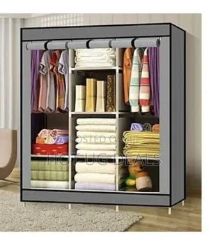 Portable Wardrobe 3 Column Cloth With Metallic Stands- Grey