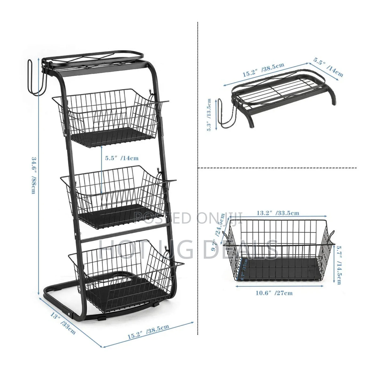 3 Tier Wire Basket Kitchen Fruit Organizer Stand