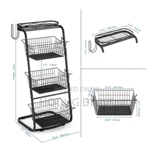 3 Tier Wire Basket Kitchen Fruit Organizer Stand